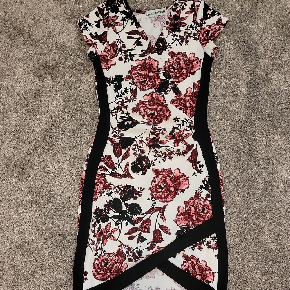 Floral Print Dress by Emma & Michele - Black and Pink